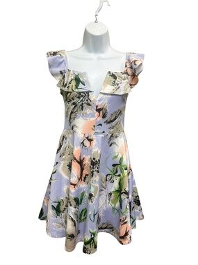 Blue Blush Floral Structured V-Neck Skater Dress Size M